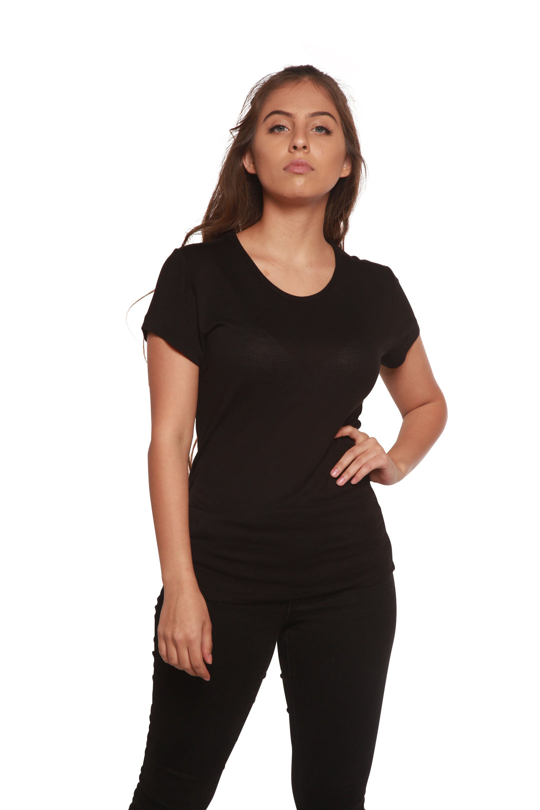 Spun Bamboo Women's 100% Bamboo Viscose Scoop Neck Short Sleeve T-Shirt Black